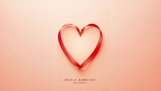 heart shaped Red Awareness Ribbon Isolated on Clean Background with copy space