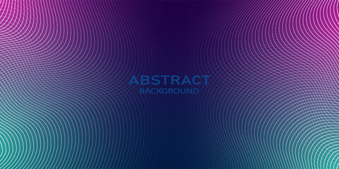 Fototapeta premium Abstract violet purple and green wavy line pattern on dark blue background with copy space. Modern tech futuristic neon color banner concept. Vector illustration