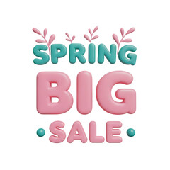 3d spring big sale with pink and teal balloons and leaf decorations transparent background