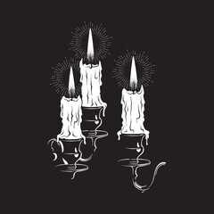Hand drawn candles witch or vampire aesthetic gothic sticker, patch or print design vector illustration.
