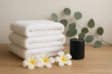 Spa setting with towel and candle