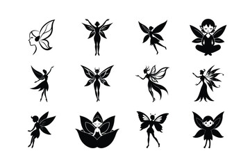 set of black silhouettes of butterflies