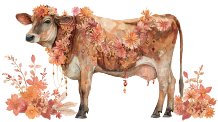 Enlarged SEO Title (20 words):
A brown crow adorned with orange pink flowers, artistic bird illustration symbolizing nature, beauty, contrast and creative wildlife decoration concept
