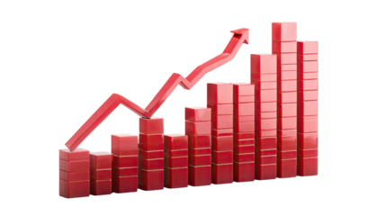 business graph with red arrow on white background