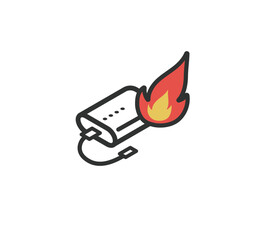 モバイルバッテリー　発火事故のアイコンイラスト