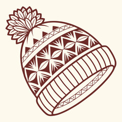 Brown knitted winter hat with geometric pattern