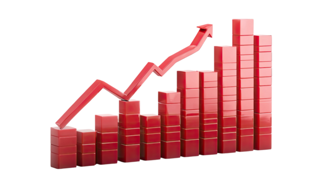 business graph with red arrow on white background