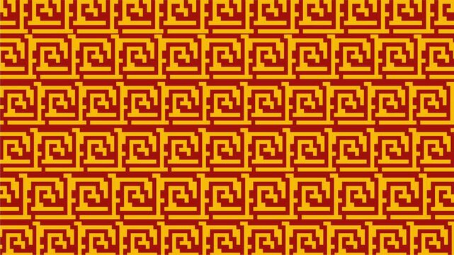 Yellow geometric Chinese maze pattern with seamless square design