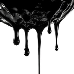 Thick, glossy black liquid dripping and flowing against a clean white background.