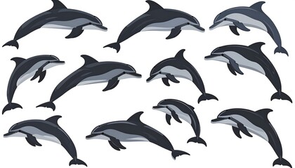 Naklejka premium Dolphins in Various Poses.