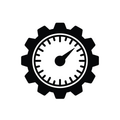 Black gear with dial gauge and pointer icon