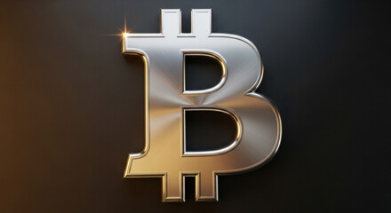 A shiny silver bitcoin symbol on a dark background, representing cryptocurrency, digital finance, and modern investment opportunities in the global market
