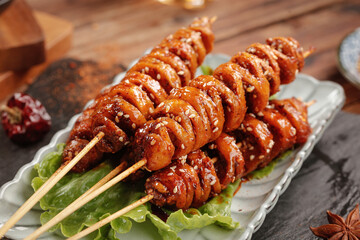 Grilled Spiced Gluten Skewers Shaanxi Chinese Street Food Traditional Handmade Barbecue