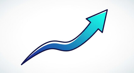A vibrant blue arrow gracefully curves upward on an isolated on white background, symbolizing growth, progress, and a positive trajectory
