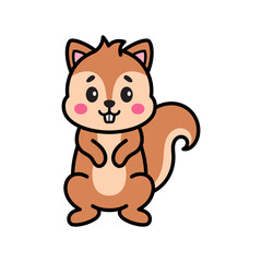 Cute cartoon squirrel illustration with big eyes and pink cheeks standing on a transparent background simple doodle art style for children theme