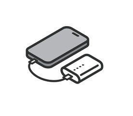 充電中のモバイルバッテリーと携帯のアイコンイラスト