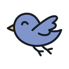Cute Blue Bird Cartoon Flying Transparent Background Simple Hand Drawn Style