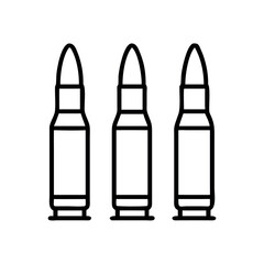 Three simple outline icons of rifle cartridges in a row