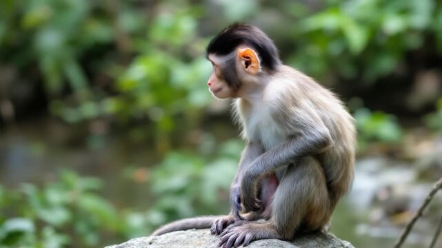 Thoughtful Monkey Portrait - A Primates Quiet Moment in the Jungle.