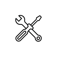 Simple line art icon of crossed wrench and screwdriver tools