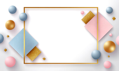 Chic Birthday Frame with Geometric Shapes in Pastel Colors Isolate on White Background