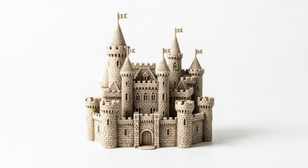 Obraz premium Miniature Castle Model on White Background in Neutral Lighting