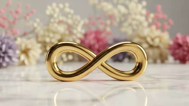 Golden infinity symbol on a marble surface