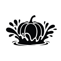 Black silhouette of a pumpkin splashing into water