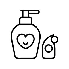 Cute heart shaped soap dispenser and small bottle icon for personal care products