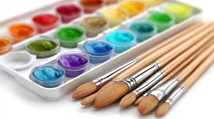 Obraz premium Vibrant Watercolor Palette: Close-Up Studio Shot of Artist's Supplies