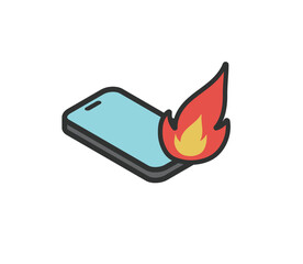 携帯　スマホ　発火事故のアイコンイラスト