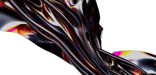 Stunning abstract image of iridescent liquid metal flowing, creating dynamic swirls and textures. Perfect for design projects.