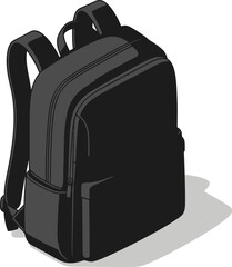Modern Black Backpack Vector Illustration on Light Background