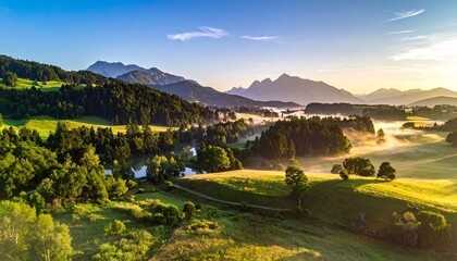 Scenic Alpine Valley Sunrise Landscape.