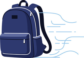Blue Backpack Vector Illustration with Motion Lines on White Background