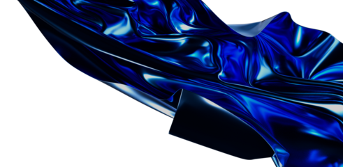 Dynamic abstract background of flowing blue fabric with reflections and texture, ideal for creative designs and visuals.