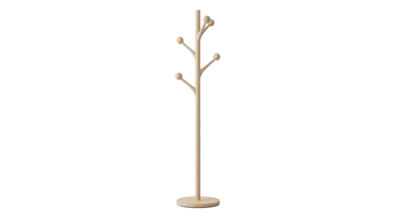 Wooden coat rack isolated on transparent background for hanging clothes and accessories