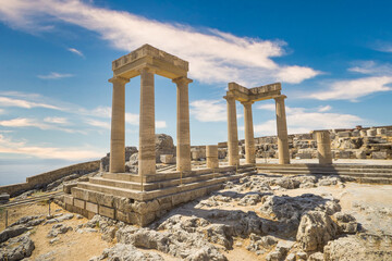 Acropolis of Lindos, Greece. Ancient architecture of Greece. Travel destinations.