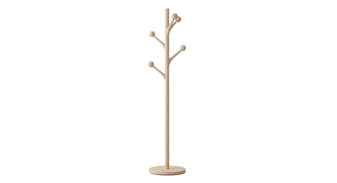 Wooden coat rack isolated on transparent background for hanging clothes and accessories