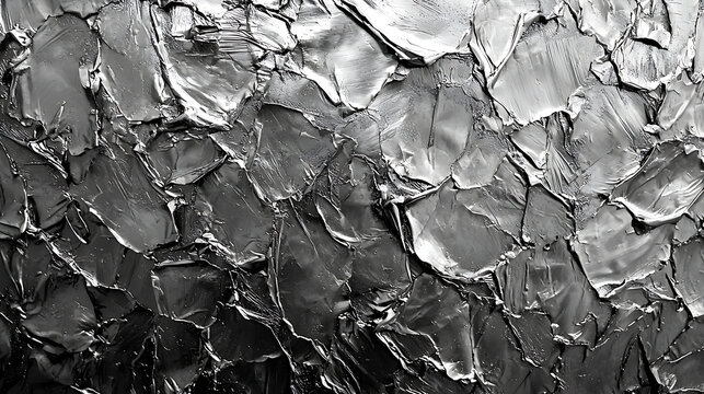 A painting of a piece of metal with a lot of cracks and splatters of paint