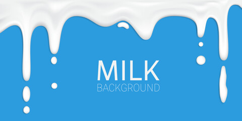 Milk drips and droplets on blue background vector illustration