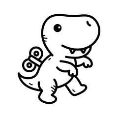 Cute Hand Drawn Wind Up Toy Dinosaur Walking On Transparent Background Simple Line Art Style