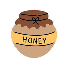 Cute Honey Jar Illustration With Label And Brown Lid Tied With String On Transparent Background