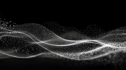 The image is a black and white photo of a wave with a lot of white specks