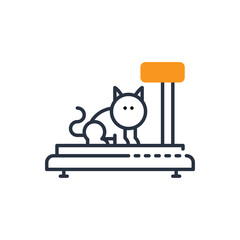 Naklejka premium Cute Cat Sitting on a Digital Scale With an Orange Bar on a Transparent Background Simple Doodle Art Style