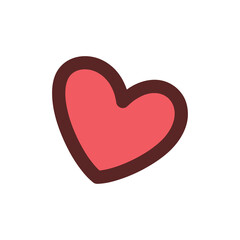 Cute Coral Pink Heart With Dark Red Outline Doodle Style On Transparent Background Valentine Symbol