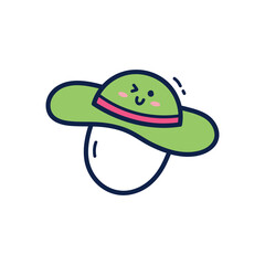 Cute Green Hat Doodle With Pink Band and Winking Face on Transparent Background