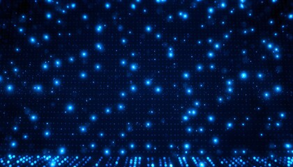 Abstract blue glowing particles moving in a digital space, creating a futuristic and technological background.
