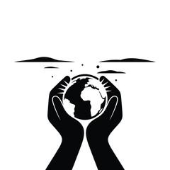 Hands cradling the earth with abstract sky above