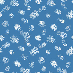 Winter seamless pattern with white snowflakes on color background. Vector illustration for fabric, textile wallpaper, posters, gift wrapping paper. Christmas vector illustration. Falling snow.